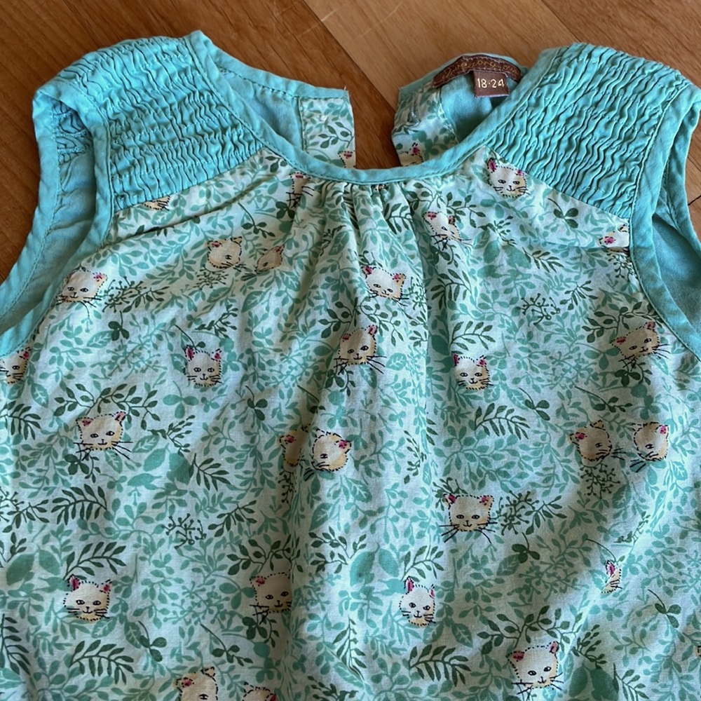 Adorable htf mint green I Love Gorgeous kitty cat dress and bloomers 18-24 mo